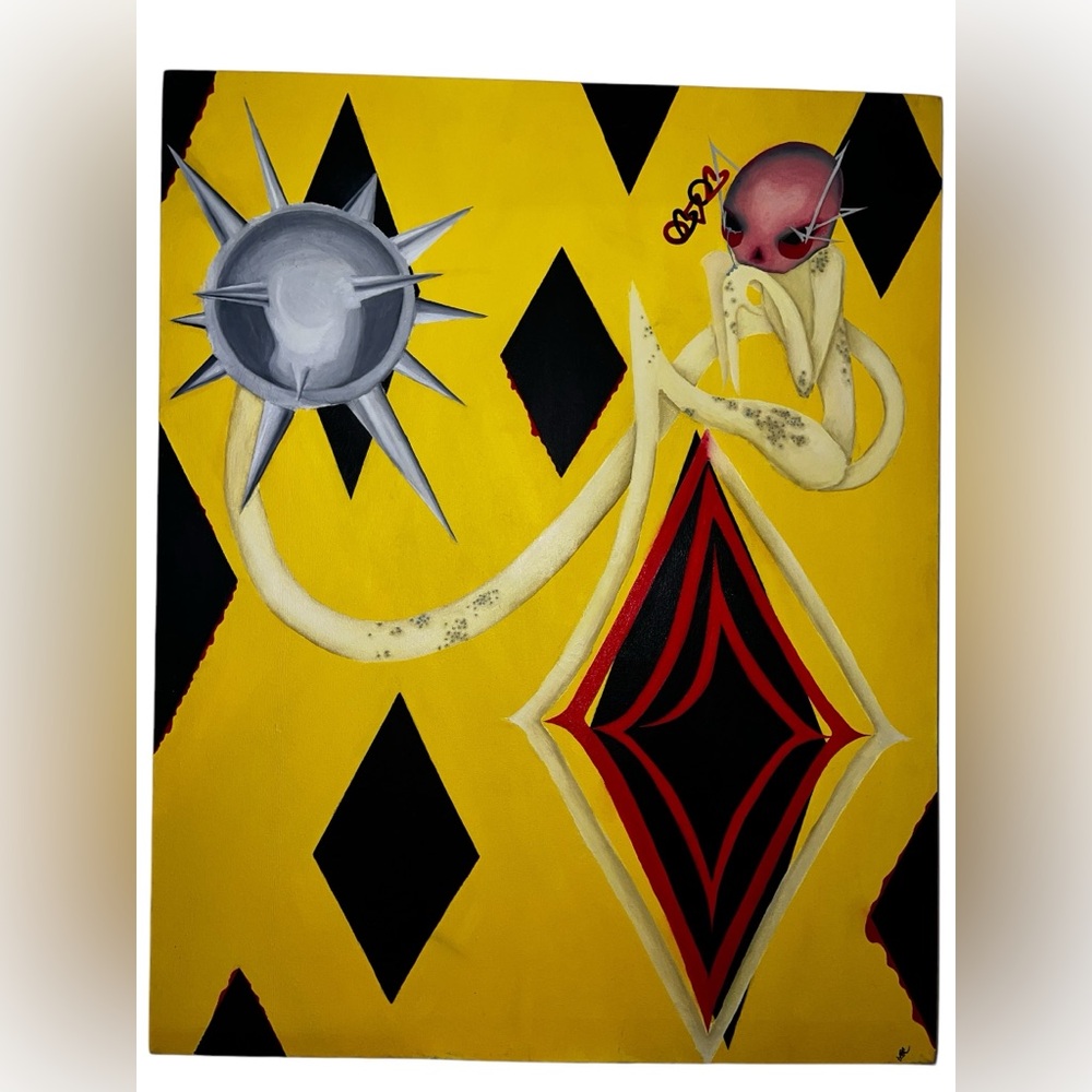 Huge Original Art 38x25” Signed By Artist Painting On Canvas Surreal Modern